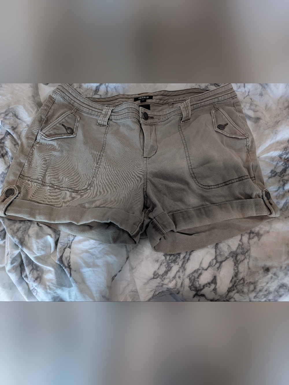 torrid Olive-Grey Cargo Roll-Cuff Shorts